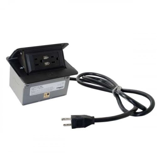 Wiremold Cord Ended deQuorum Single Flip-Up Unit w/USB - Black