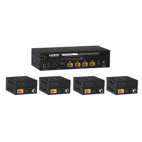 KanexPro HDMI 1x4 Distribution Amplifier over CAT5e/6 Outputs and PoC 60M