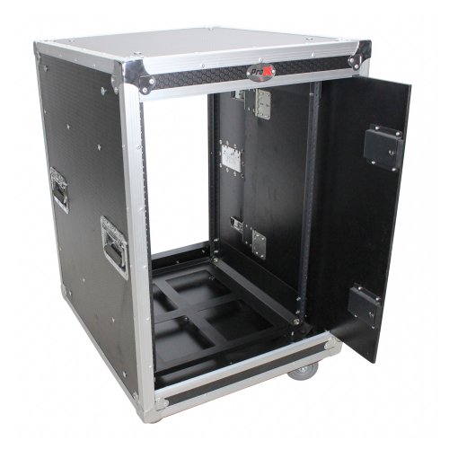 ProX 16U 20in Vertical Rack Shock Mount Case w/ Sliding Slam Doors, Wheels
