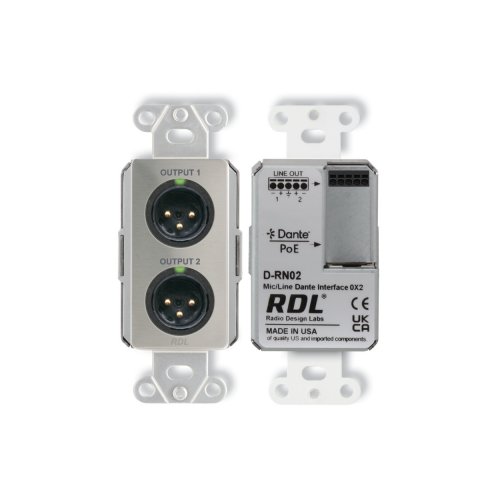 RDL RN02 Wall-Mounted Mic/Line Dante Interface 0x2 - Stainless Steel
