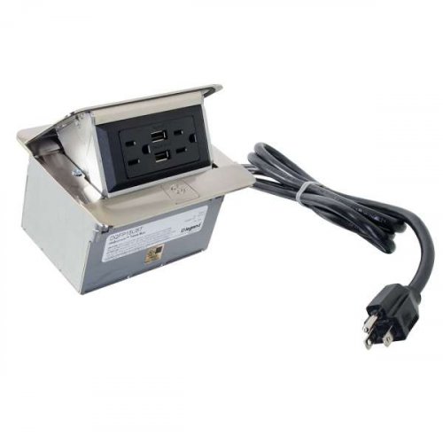 Wiremold Cord Ended deQuorum Single Flip-Up Unit w/USB - Stainless