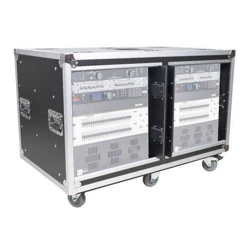 ProX 12U 24in Dual Vertical Rack Shock Mount Case w/ Sliding Slam Doors, Wheels