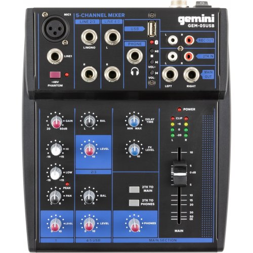 Gemini GEM-05USB 5-Channel Mixer w/ Bluetooth & USB