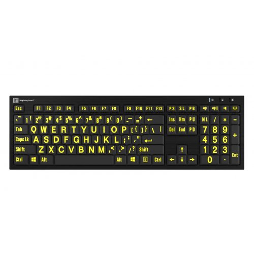 Logickeyboard Large Print Yellow on Black NERO Slimline Keyboard - PC