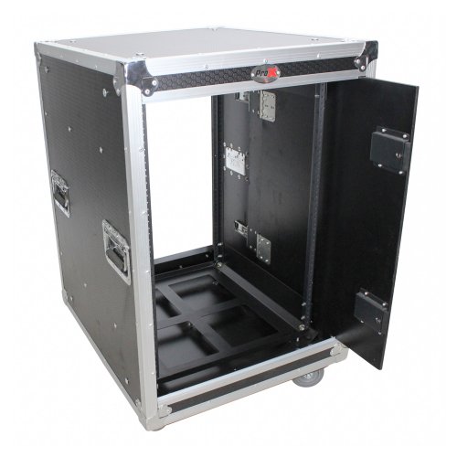 ProX 12U 24in Vertical Rack Shock Mount Case w/ Sliding Slam Doors, Wheels