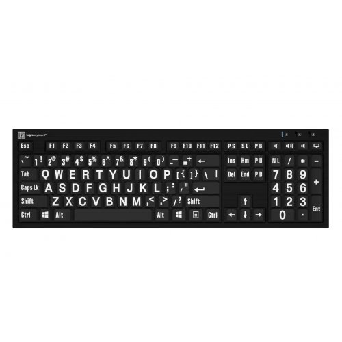 Logickeyboard Large Print White on Black NERO Slimline Keyboard - PC