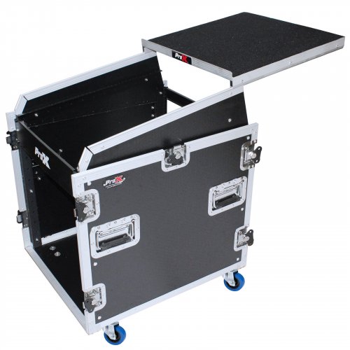ProX 13U Top Mixer-DJ 12U Rack Combo Flight Case W-Laptop Shelf and Casters