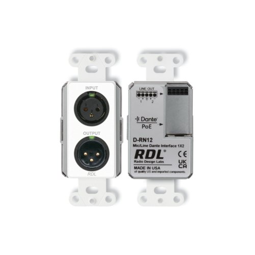 RDL RN12 Wall-Mounted Bi-Directional Mic/Line Dante Interface 1x2 - White