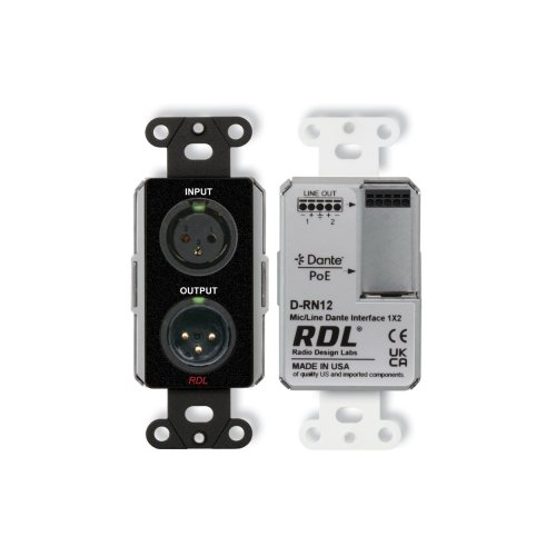 RDL RN12 Wall-Mounted Bi-Directional Mic/Line Dante Interface 1x2 - Black