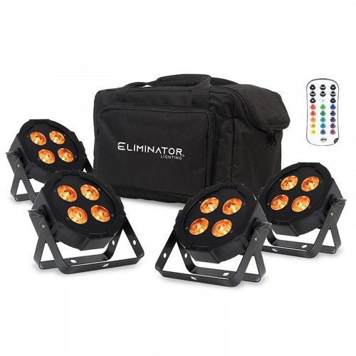 Eliminator Mega Flat Hex PAR with 3 DMX Cables/Bag/Remote - 4 Pack