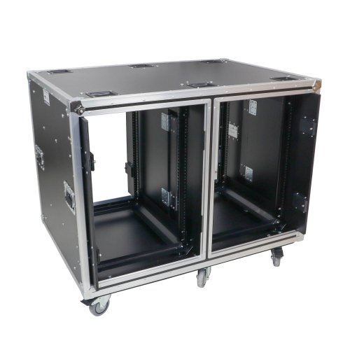 ProX 16U 24in Dual Vertical Rack Shock Mount Case w/ Sliding Slam Doors, Wheels
