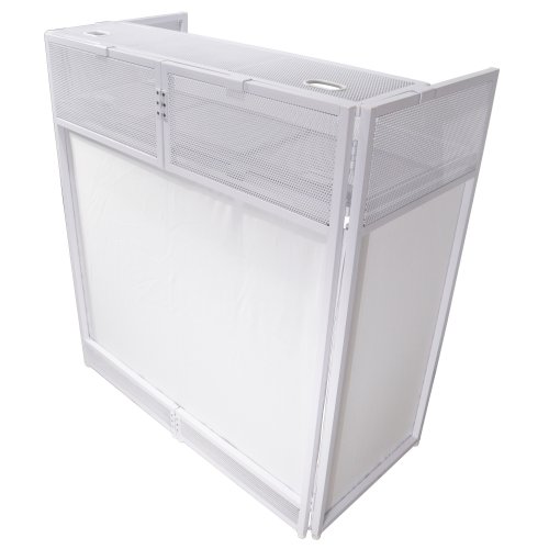 ProX VISTA DJ Booth Facade Table Station w/ Scrim Kit and Travel Bag - White