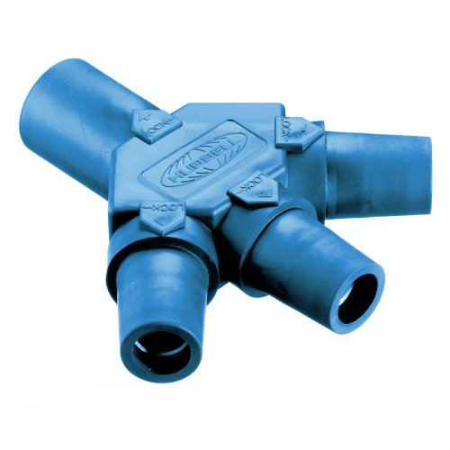 Hubbell HBLM3FBK Cam Lock 3 Way Splitter 16 Series 400A - Blue