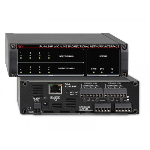 RDL RU-MLB4P Mic/Line Bi-Directional Dante Interface w/ PoE