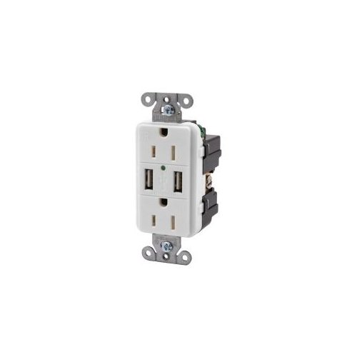 Hubbell USB Charger Tamper-Resistant Duplex Receptacle, White