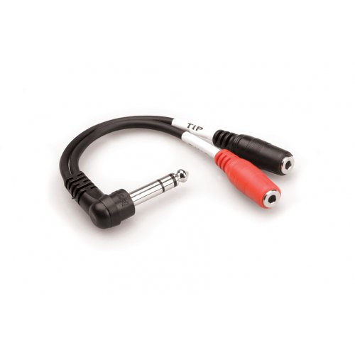 Hosa YPM-523 Right-angle 1/4 in TRS to Dual 3.5 mm TRSF