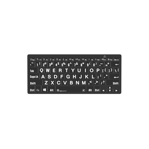 Logickeyboard Large Print White on Black Mini Bluetooth Keyboard - PC