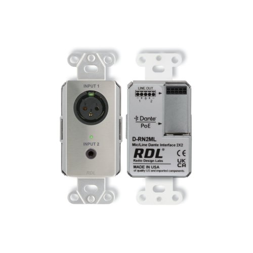 RDL RN2ML Wall-Mounted Bi-Directional Mic/Line Dante Interface 2x2 - Steel
