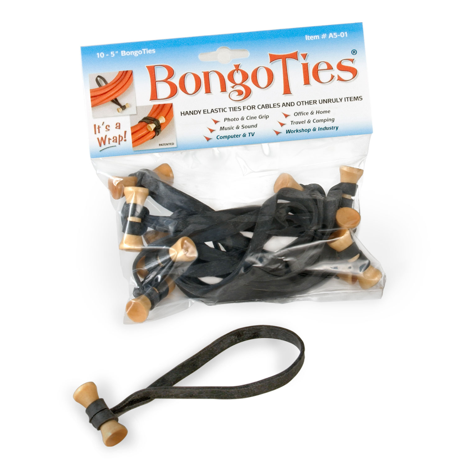 Bongo Ties Fascette Riutilizzabili In Elastico E Bambù | Confezione Da 10 | Per Cavi, Ufficio E Casa | Made In USA